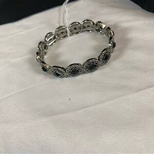 Silver Filigree Stretch Bracelet with Black Accents